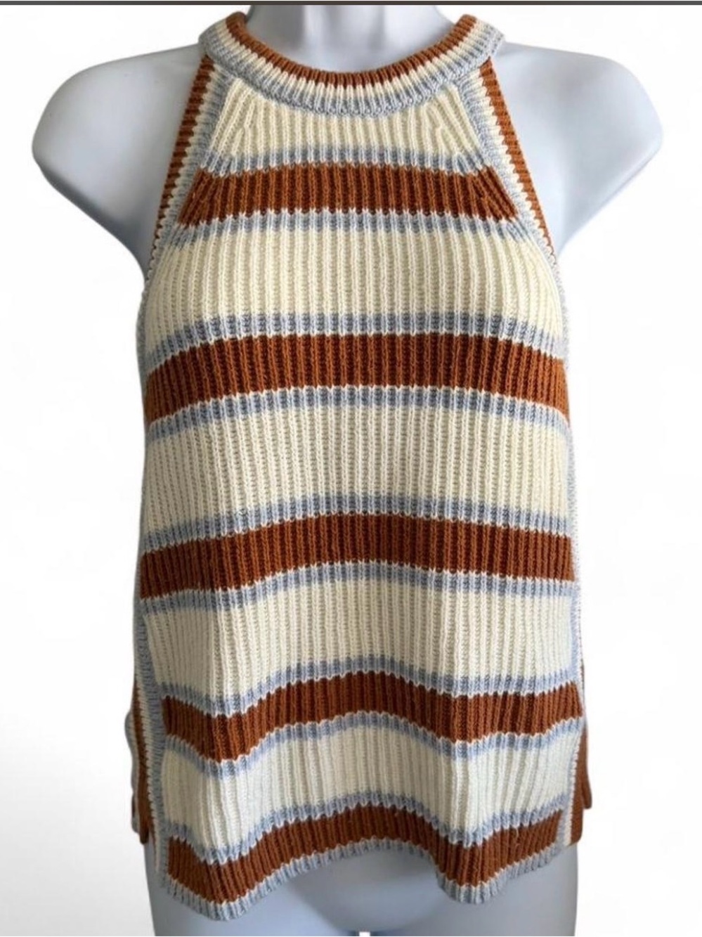 Madewell Striped Knit Halter Tank in Cream, Rust & Light Blue